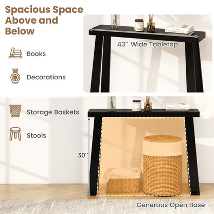 Solid Rubber Wood Console Table 43inch Narrow Entryway Table with Thick Tabletop and Stable Base