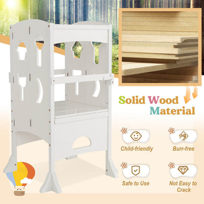 Folding Wooden Step Stool with Lockable Safety Rail for Toddler 3+