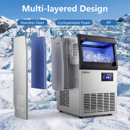 Stainless Steel Spary Ice Maker with 30 LBS Storage Capacity and 80 LBS Per Day