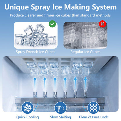 Stainless Steel Spary Ice Maker with 30 LBS Storage Capacity and 80 LBS Per Day