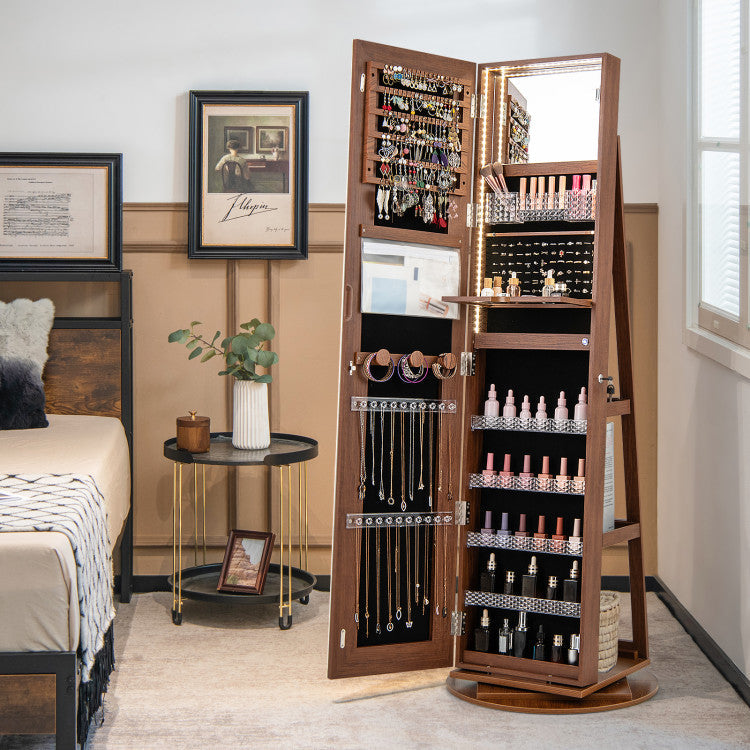 Standing Jewelry Cabinet with Adjustable LED Lights