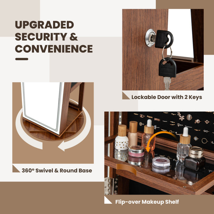 Standing Jewelry Cabinet with Adjustable LED Lights