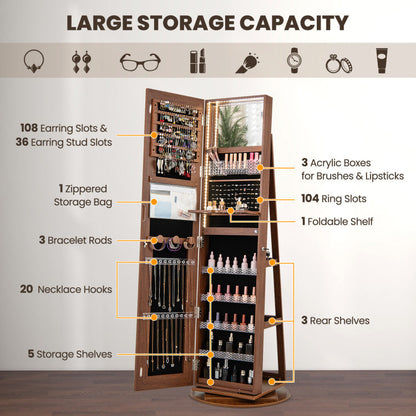 Standing Jewelry Cabinet with Adjustable LED Lights