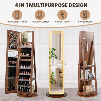 Standing Jewelry Cabinet with Adjustable LED Lights