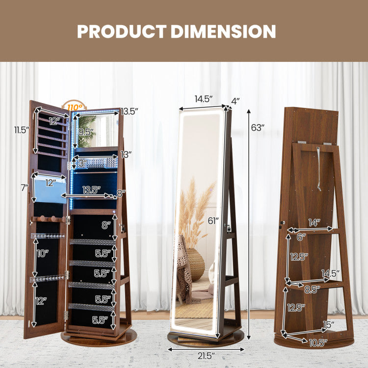 Standing Jewelry Cabinet with Adjustable LED Lights