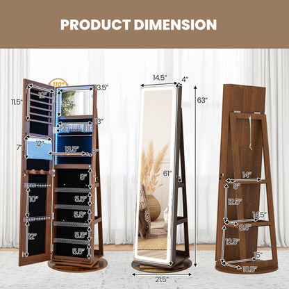 Standing Jewelry Cabinet with Adjustable LED Lights