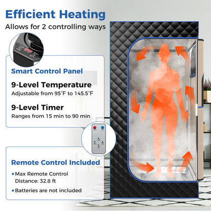 Portable Steam Sauna with 3L Steam Generator Remote Control and Foldable Chair for Home