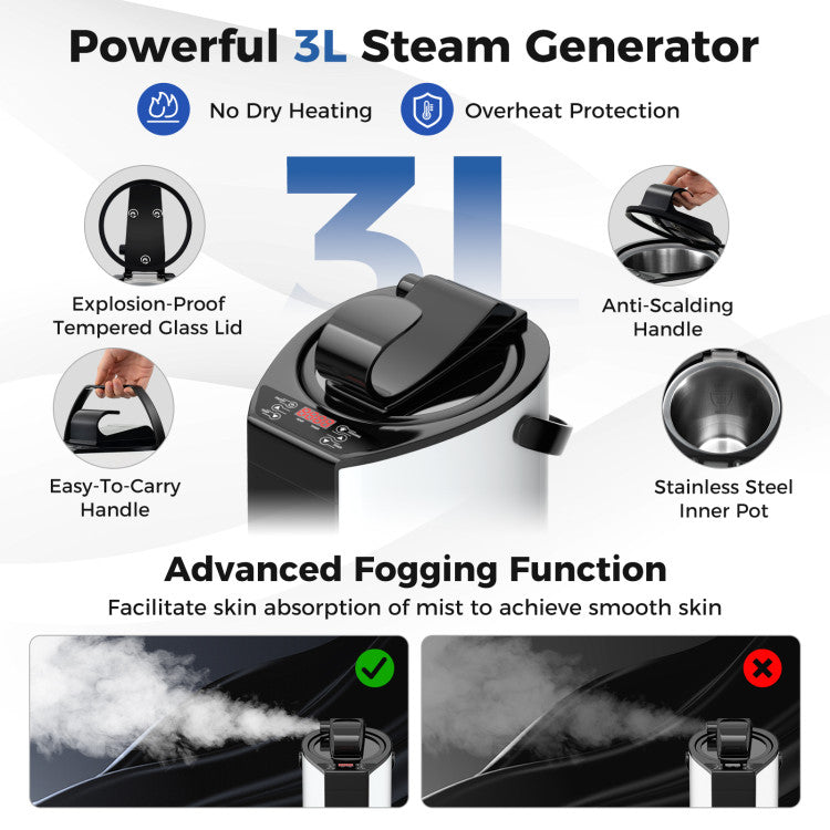 Portable Steam Sauna with 3L Steam Generator Remote Control and Foldable Chair for Home