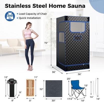 Portable Steam Sauna with 3L Steam Generator Remote Control and Foldable Chair for Home