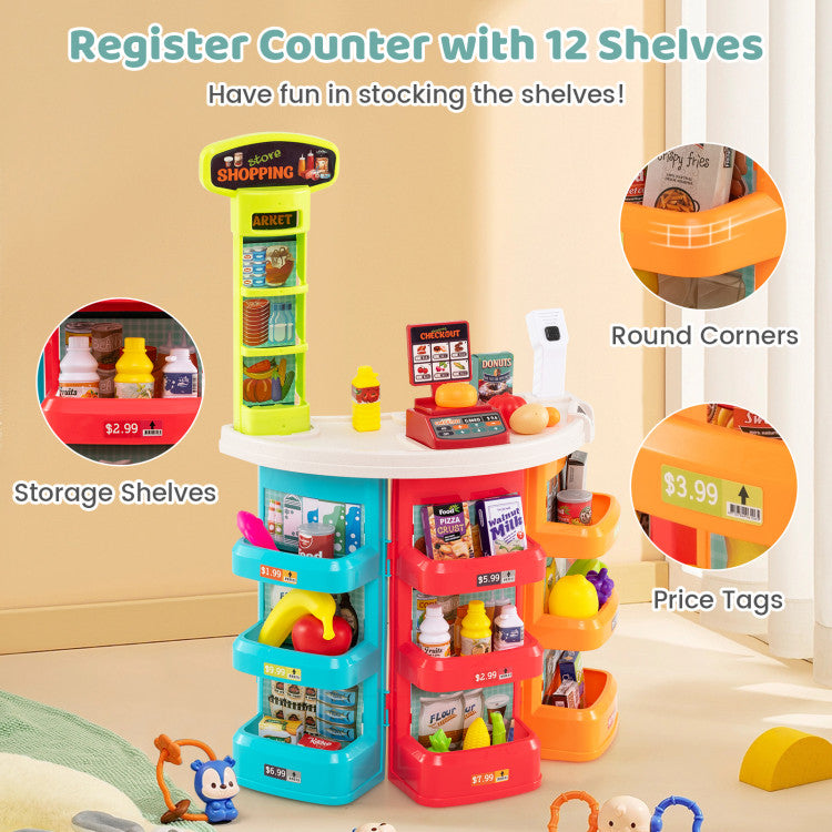 Supermarket Playset for Kids 76 PCS Pretend Play Grocery Store Set with Shopping Cart