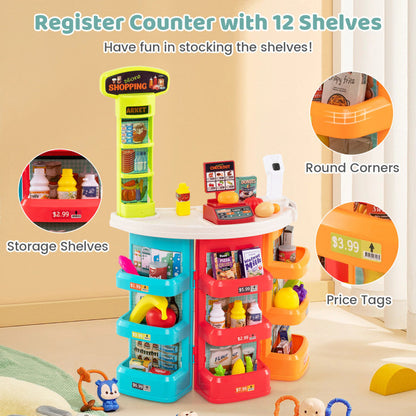 Supermarket Playset for Kids 76 PCS Pretend Play Grocery Store Set with Shopping Cart