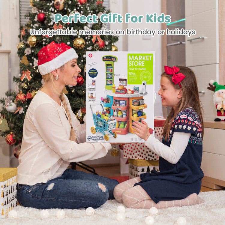 Supermarket Playset for Kids 76 PCS Pretend Play Grocery Store Set with Shopping Cart