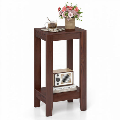2-Tier Nightstand End Side Wooden Legs Table for Bedroom