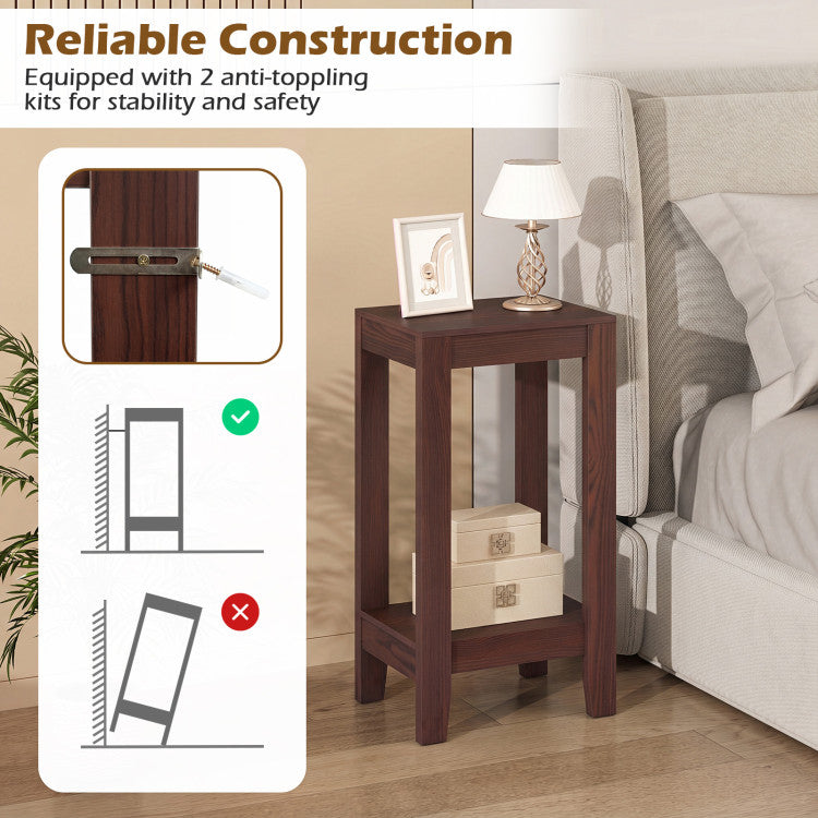 2-Tier Nightstand End Side Wooden Legs Table for Bedroom