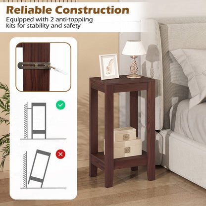 2-Tier Nightstand End Side Wooden Legs Table for Bedroom