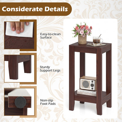 2-Tier Nightstand End Side Wooden Legs Table for Bedroom