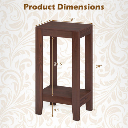 2-Tier Nightstand End Side Wooden Legs Table for Bedroom