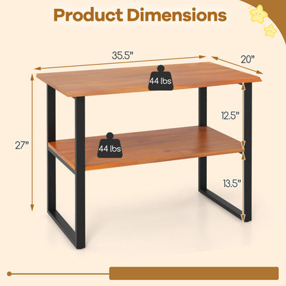 2-Tier Teak Wood End Table Sofa Side for Living Room Hallway Laundry