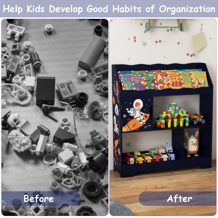 Kids Toy Storage Organizer with Book Shelf and Storage Cabinet