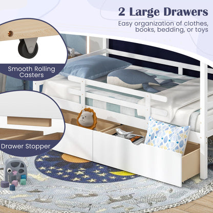 Twin House Bed with Tent and 2 Storage Drawers for Kids