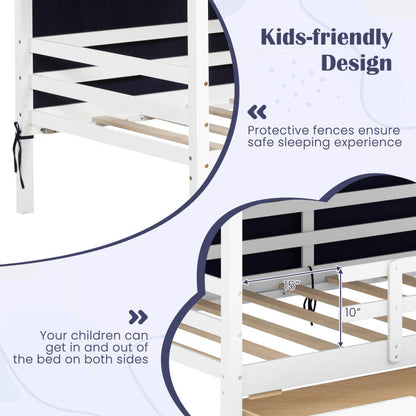 Twin House Bed with Tent and 2 Storage Drawers for Kids