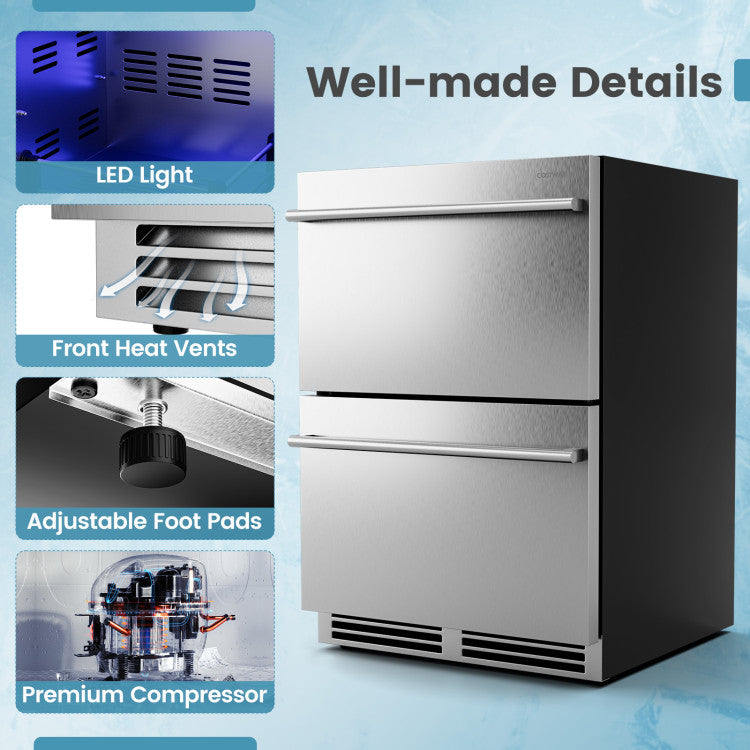 24 Inch Under Counter Dual Drawer Fridge with 37℉-64℉ Temperature Range