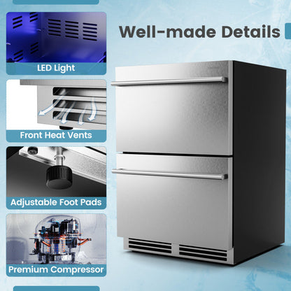 24 Inch Under Counter Dual Drawer Fridge with 37℉-64℉ Temperature Range