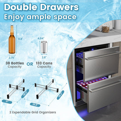 24 Inch Under Counter Dual Drawer Fridge with 37℉-64℉ Temperature Range