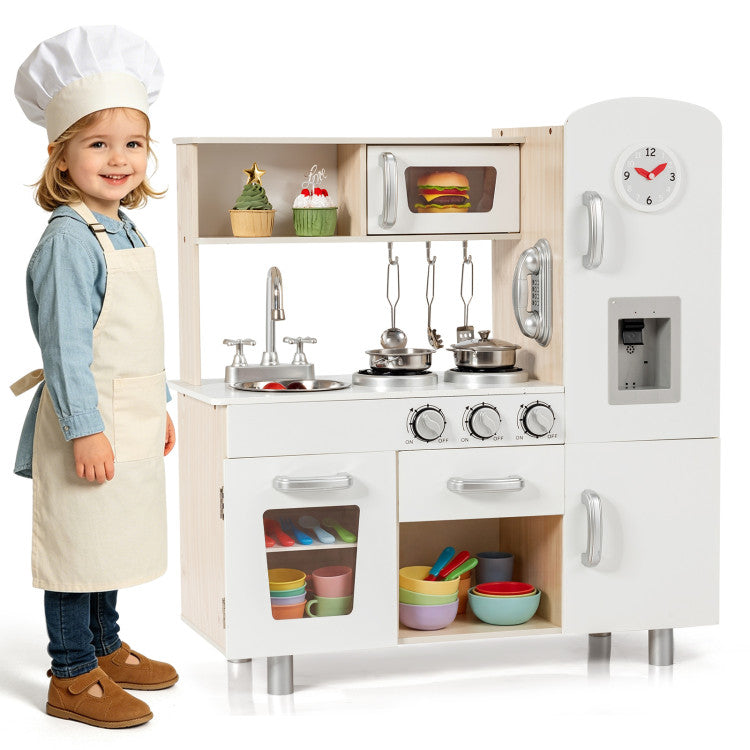 Vintage Play Kitchen Pretend Kids Cooking Playset Toys with Water Dispense
