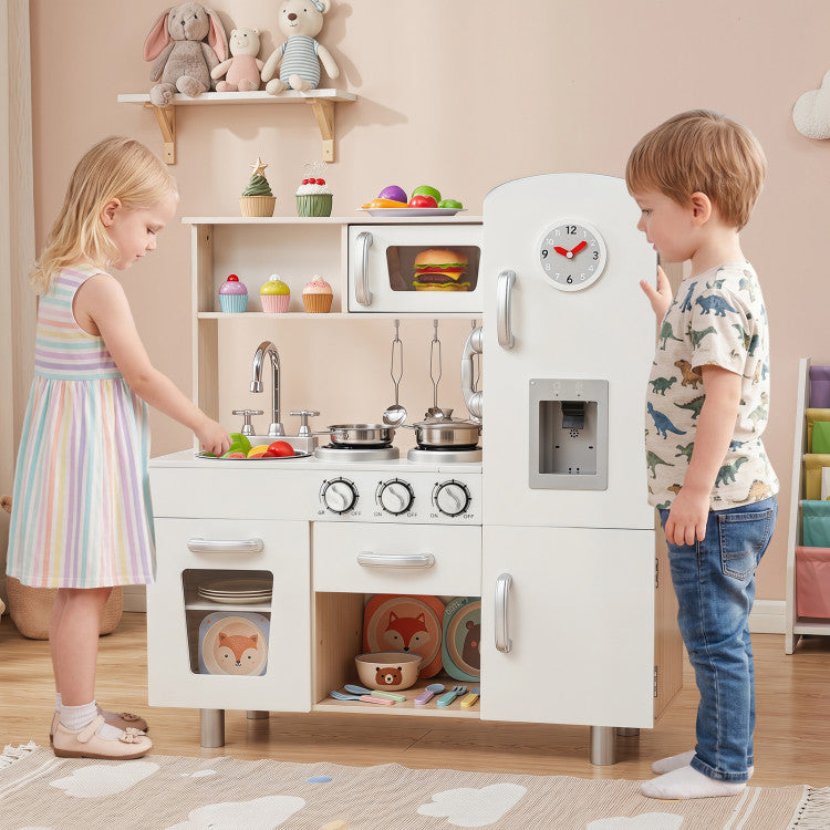 Vintage Play Kitchen Pretend Kids Cooking Playset Toys with Water Dispense