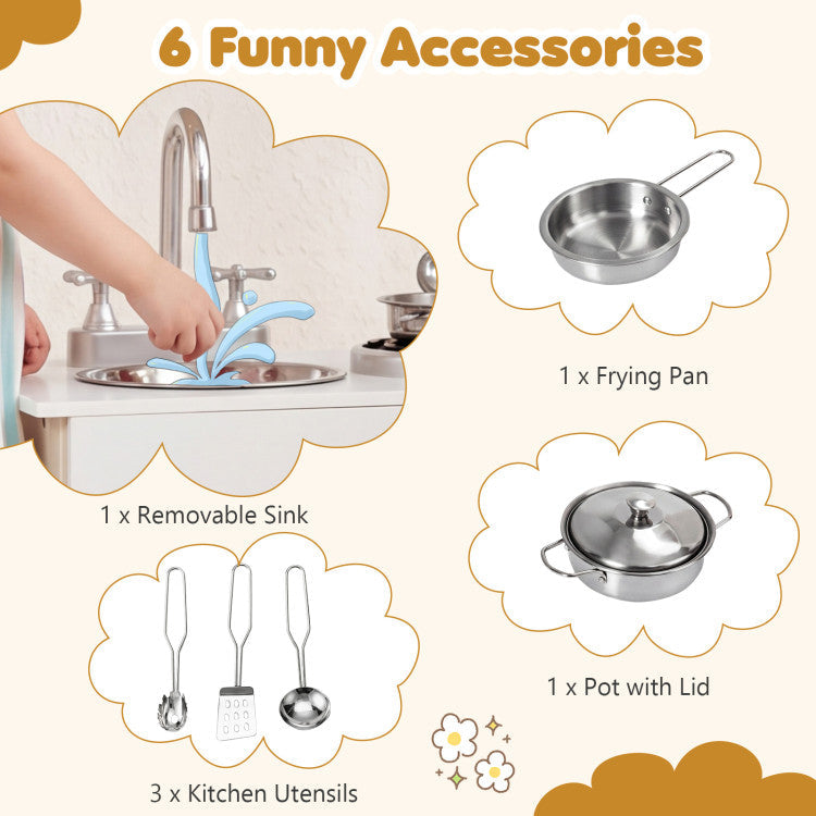 Vintage Play Kitchen Pretend Kids Cooking Playset Toys with Water Dispense