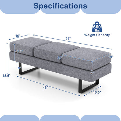 Waiting Room Bench Seating Long Bench with Metal Frame Leg