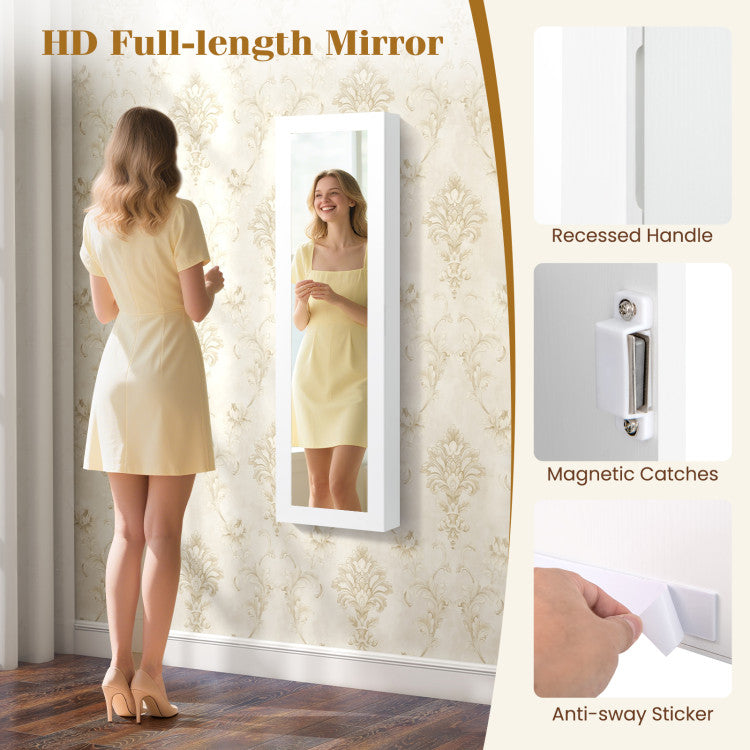 Wall And Door Mirrored Jewelry Cabinet With LED Light