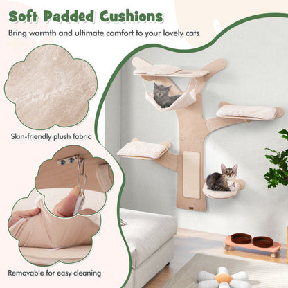 Wall-Mounted Cat Tower with Hammock Platforms and Sisal Scratching Mat
