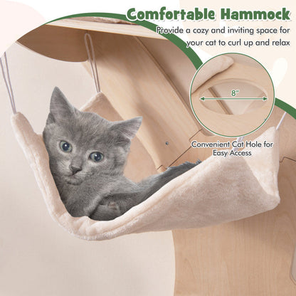 Wall-Mounted Cat Tower with Hammock Platforms and Sisal Scratching Mat