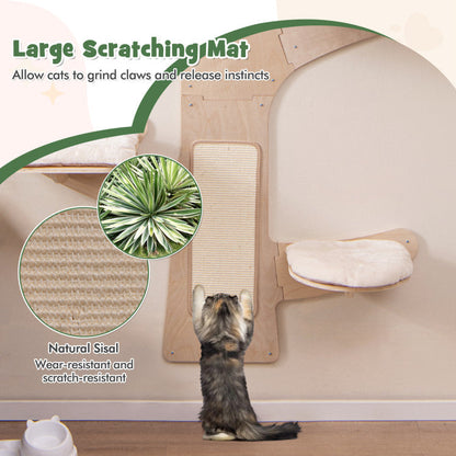 Wall-Mounted Cat Tower with Hammock Platforms and Sisal Scratching Mat