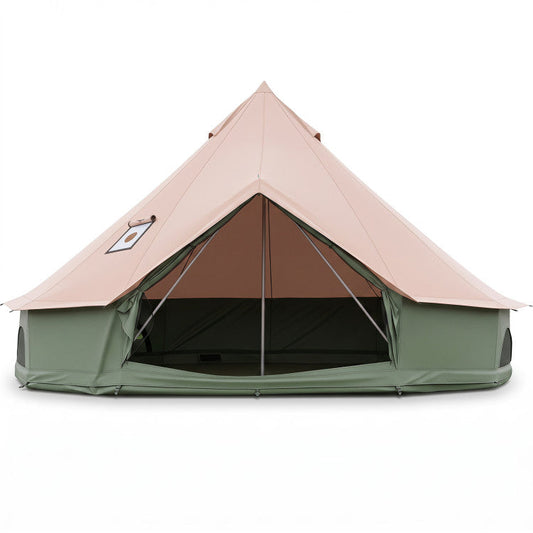 Waterproof Bell Tent with Stove Jack Accommodates and Mesh Windows Doors in Green