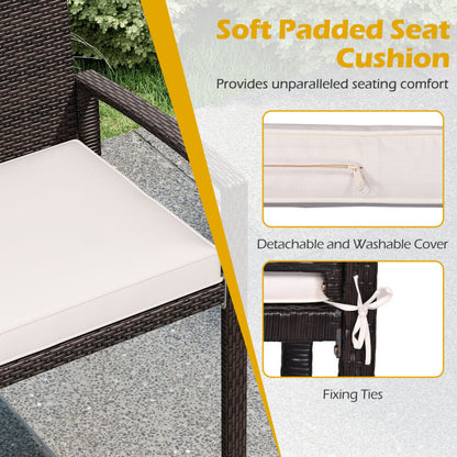 Wicker 2-Seat Bench with Soft Seat Cushion and Metal Frame