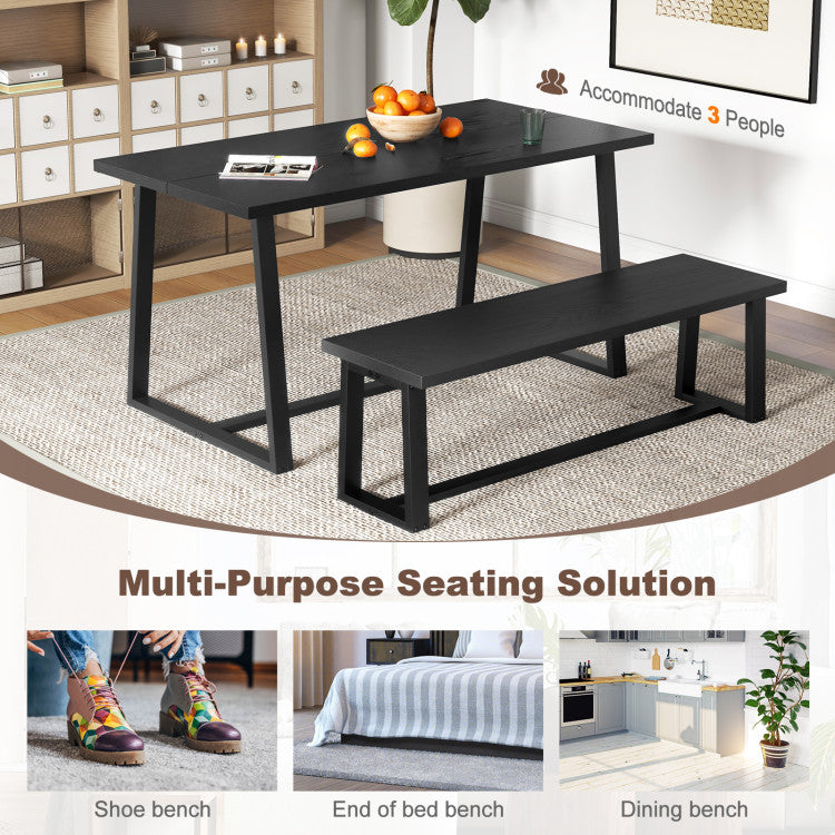Wood Dining Bench with Metal Frame and Adjustable Footpads