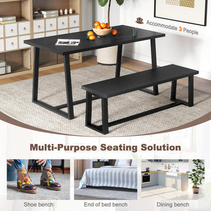 Wood Dining Bench with Metal Frame and Adjustable Footpads
