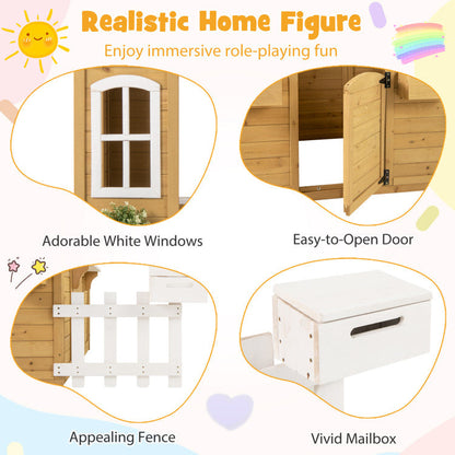 Wood Playhouse with Bench and Serving Stations for 2+ Years Old Kids