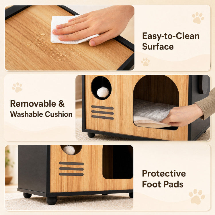 Wooden Cat House with Scratching Post
