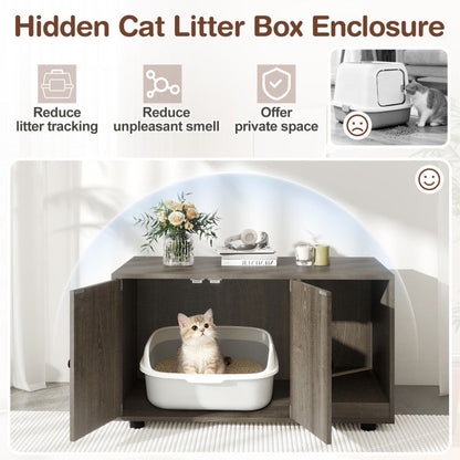 Wooden Cat Litter Box Enclosure Hidden Litter Box Furniture with Scratching Board