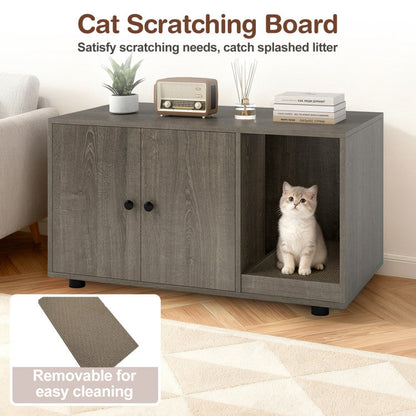 Wooden Cat Litter Box Enclosure Hidden Litter Box Furniture with Scratching Board