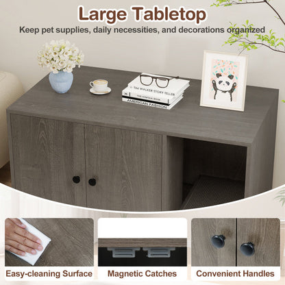 Wooden Cat Litter Box Enclosure Hidden Litter Box Furniture with Scratching Board