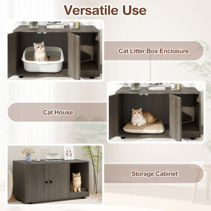 Wooden Cat Litter Box Enclosure Hidden Litter Box Furniture with Scratching Board