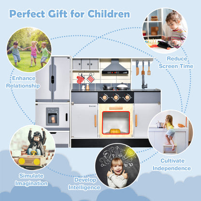 Wooden Chef Play Kitchen and Refrigerator with Realistic Range Hood and Roaster