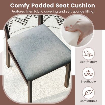 Wooden Dining Chair Set of 2 Linen Fabric Upholstered Kitchen Chairs Farmhouse Side Accent Chairs