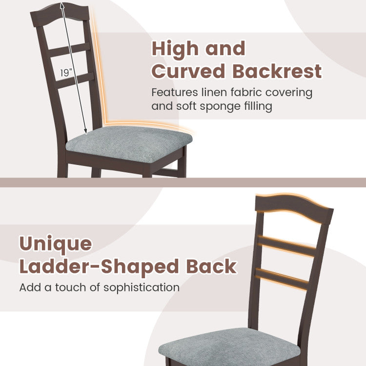Wooden Dining Chair Set of 2 Linen Fabric Upholstered Kitchen Chairs Farmhouse Side Accent Chairs