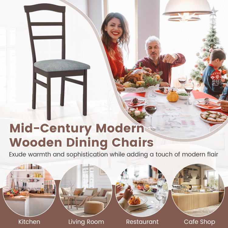 Wooden Dining Chair Set of 2 Linen Fabric Upholstered Kitchen Chairs Farmhouse Side Accent Chairs